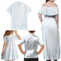 White Sunday Family Matching Off Shoulder Maxi Dress and Hawaiian Shirt Plumeria Tatau Mix Tapa