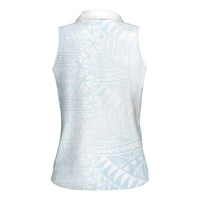 White Sunday Women Sleeveless Polo Shirt Plumeria Tatau Mix Tapa