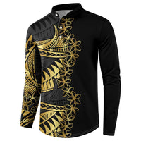 Polynesia Button Sweatshirt Black & Gold Fancy Plumeria
