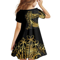 Polynesia Family Matching Mermaid Dress and Hawaiian Shirt Black & Gold Fancy Plumeria