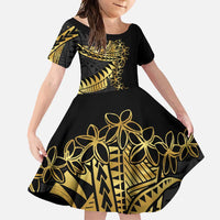 Polynesia Family Matching Tank Maxi Dress and Hawaiian Shirt Black & Gold Fancy Plumeria