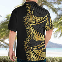 Polynesia Hawaiian Shirt Black & Gold Fancy Plumeria