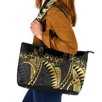 Polynesia Leather Tote Bag Black & Gold Fancy Plumeria