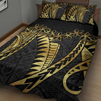 Polynesia Quilt Bed Set Black & Gold Fancy Plumeria