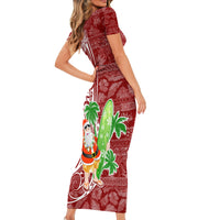Hawaii Christmas Mele Kalikimaka Short Sleeve Bodycon Dress Santa Claus LT7 - Polynesian Pride