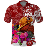 Papua New Guinea Christmas Polo Shirt Bird-of-Paradise Special LT7 Red - Polynesian Pride