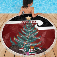 Personalised New Zealand Maori Christmas Beach Blanket Xmas Fern Mix Kowhawhai