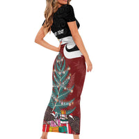 Personalised New Zealand Maori Christmas Family Matching Short Sleeve Bodycon Dress and Hawaiian Shirt Xmas Fern Mix Kowhawhai