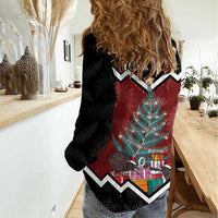 Personalised New Zealand Christmas Women Casual Shirt Xmas Fern and Kiwi Birds