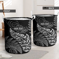 Aotearoa Personalized Lawn Bowls Maori Laundry Basket New Zealand Black Tribal Silver Fern - Polynesian Pride