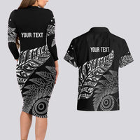 Aotearoa Personalized Lawn Bowls Maori Couples Matching Long Sleeve Bodycon Dress and Hawaiian Shirt New Zealand Black Tribal Silver Fern - Polynesian Pride