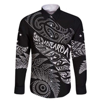 Aotearoa Personalized Lawn Bowls Maori Family Matching Off The Shoulder Long Sleeve Dress and Hawaiian Shirt New Zealand Black Tribal Silver Fern - Polynesian Pride