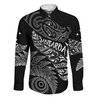 Aotearoa Personalized Lawn Bowls Maori Family Matching Puletasi and Hawaiian Shirt New Zealand Black Tribal Silver Fern LT7 Dad's Shirt - Long Sleeve Black - Polynesian Pride