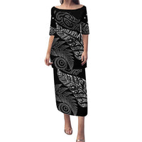 Aotearoa Personalized Lawn Bowls Maori Family Matching Puletasi and Hawaiian Shirt New Zealand Black Tribal Silver Fern LT7 Mom's Dress Black - Polynesian Pride