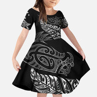 Aotearoa Personalized Lawn Bowls Maori Family Matching Short Sleeve Bodycon Dress and Hawaiian Shirt New Zealand Black Tribal Silver Fern LT7 Daughter's Dress Black - Polynesian Pride