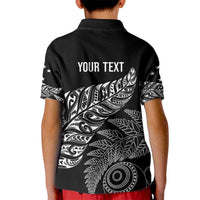 Aotearoa Personalized Lawn Bowls Maori Kid Polo Shirt New Zealand Black Tribal Silver Fern - Polynesian Pride