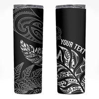 Aotearoa Personalized Lawn Bowls Maori Skinny Tumbler New Zealand Black Tribal Silver Fern - Polynesian Pride