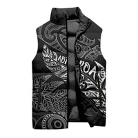 Aotearoa Personalized Lawn Bowls Maori Sleeveless Puffer Jacket New Zealand Black Tribal Silver Fern - Polynesian Pride