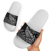 Aotearoa Personalized Lawn Bowls Maori Slide Sandals New Zealand Black Tribal Silver Fern - Polynesian Pride