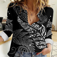Aotearoa Personalized Lawn Bowls Maori Women Casual Shirt New Zealand Black Tribal Silver Fern - Polynesian Pride
