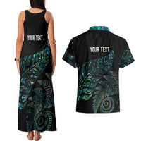 Aotearoa Personalized Lawn Bowls Maori Couples Matching Tank Maxi Dress and Hawaiian Shirt New Zealand Paua Shell Tribal Silver Fern - Polynesian Pride
