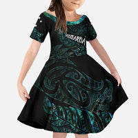 Aotearoa Personalized Lawn Bowls Maori Family Matching Off Shoulder Short Dress and Hawaiian Shirt New Zealand Paua Shell Tribal Silver Fern LT7 Daughter's Dress Green - Polynesian Pride