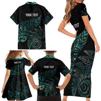 Aotearoa Personalized Lawn Bowls Maori Family Matching Short Sleeve Bodycon Dress and Hawaiian Shirt New Zealand Paua Shell Tribal Silver Fern - Polynesian Pride