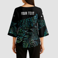 Aotearoa Personalized Lawn Bowls Maori Kimono Sleeve Blouse New Zealand Paua Shell Tribal Silver Fern - Polynesian Pride