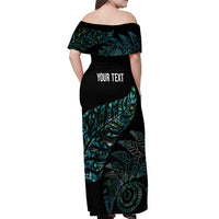 Aotearoa Personalized Lawn Bowls Maori Off Shoulder Maxi Dress New Zealand Paua Shell Tribal Silver Fern - Polynesian Pride