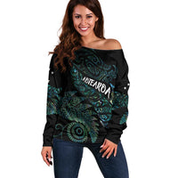 Aotearoa Personalized Lawn Bowls Maori Off Shoulder Sweater New Zealand Paua Shell Tribal Silver Fern - Polynesian Pride