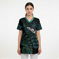 Aotearoa Personalized Lawn Bowls Maori Scrub Top New Zealand Paua Shell Tribal Silver Fern - Polynesian Pride