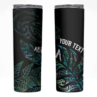 Aotearoa Personalized Lawn Bowls Maori Skinny Tumbler New Zealand Paua Shell Tribal Silver Fern - Polynesian Pride