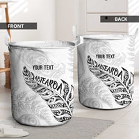 Aotearoa Personalized Lawn Bowls Maori Laundry Basket New Zealand White Tribal Silver Fern - Polynesian Pride
