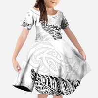 Aotearoa Personalized Lawn Bowls Maori Family Matching Mermaid Dress and Hawaiian Shirt New Zealand White Tribal Silver Fern LT7 Daughter's Dress White - Polynesian Pride