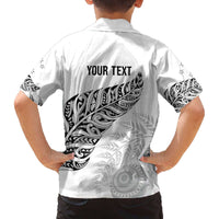 Aotearoa Personalized Lawn Bowls Maori Family Matching Off The Shoulder Long Sleeve Dress and Hawaiian Shirt New Zealand White Tribal Silver Fern - Polynesian Pride