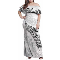 Aotearoa Personalized Lawn Bowls Maori Family Matching Off Shoulder Maxi Dress and Hawaiian Shirt New Zealand White Tribal Silver Fern - Polynesian Pride