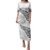 Aotearoa Personalized Lawn Bowls Maori Family Matching Puletasi and Hawaiian Shirt New Zealand White Tribal Silver Fern - Polynesian Pride