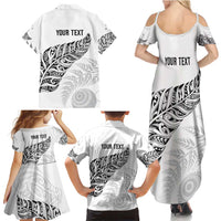 Aotearoa Personalized Lawn Bowls Maori Family Matching Summer Maxi Dress and Hawaiian Shirt New Zealand White Tribal Silver Fern - Polynesian Pride