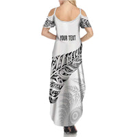 Aotearoa Personalized Lawn Bowls Maori Family Matching Summer Maxi Dress and Hawaiian Shirt New Zealand White Tribal Silver Fern LT7 - Polynesian Pride