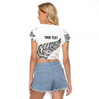 Aotearoa Personalized Lawn Bowls Maori Raglan Cropped T Shirt New Zealand White Tribal Silver Fern - Polynesian Pride