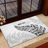 Aotearoa Personalized Lawn Bowls Maori Rubber Doormat New Zealand White Tribal Silver Fern - Polynesian Pride