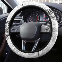 Aotearoa Lawn Bowls Maori Steering Wheel Cover New Zealand White Tribal Silver Fern - Polynesian Pride