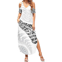 Aotearoa Personalized Lawn Bowls Maori Summer Maxi Dress New Zealand White Tribal Silver Fern LT7 Women White - Polynesian Pride