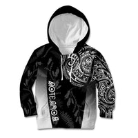 Personalised Maori Waitangi Kid Hoodie New Zealand Silver Fern Mix Kowhai Flowers LT7 Hoodie Black - Polynesian Pride