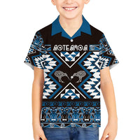 Personalised Taniko Motifs Aotearoa Family Matching Tank Maxi Dress and Hawaiian Shirt Waitangi Kowhaiwhai Kiwi - Blue