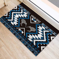 Personalised Taniko Motifs Aotearoa Rubber Doormat Waitangi Kowhaiwhai Kiwi - Blue