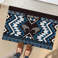 Personalised Taniko Motifs Aotearoa Rubber Doormat Waitangi Kowhaiwhai Kiwi - Blue