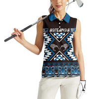 Personalised Taniko Motifs Aotearoa Women Sleeveless Polo Shirt Waitangi Kowhaiwhai Kiwi - Blue