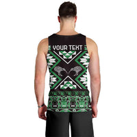 Personalised Taniko Motifs Aotearoa Men Tank Top Waitangi Kowhaiwhai Kiwi - Green