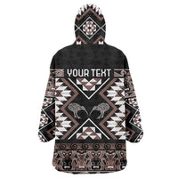Personalised Taniko Motifs Aotearoa Wearable Blanket Hoodie Waitangi Kowhaiwhai Kiwi - Mocha